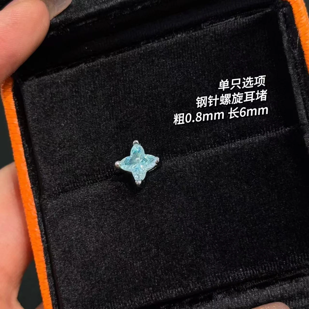 钛钢锆石耳饰 Q073蓝蓝四角星星单只耳钉