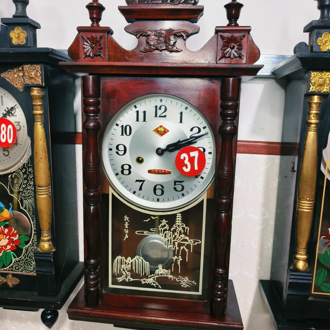 老式上弦链发条纯铜机芯中式实木座钟客厅报时台钟