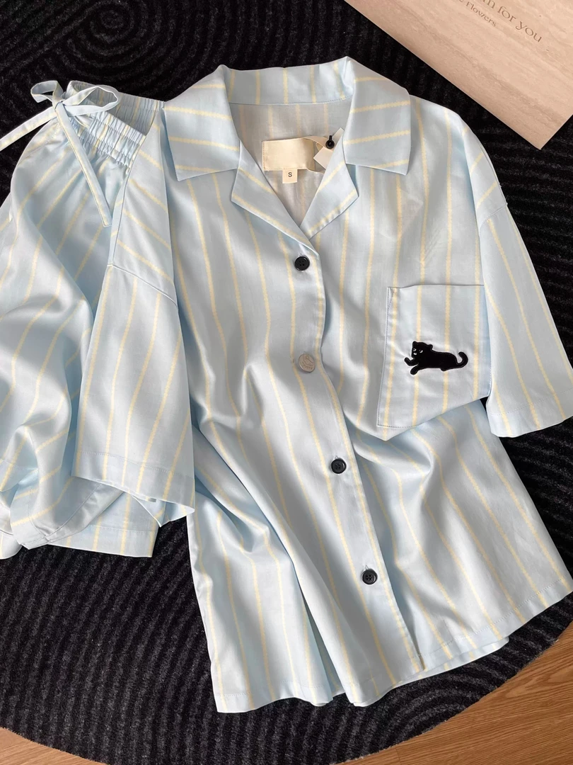 【DMXJ大梦想家】韩版宽松条纹睡衣女款2025新款夏季休闲家居服套装