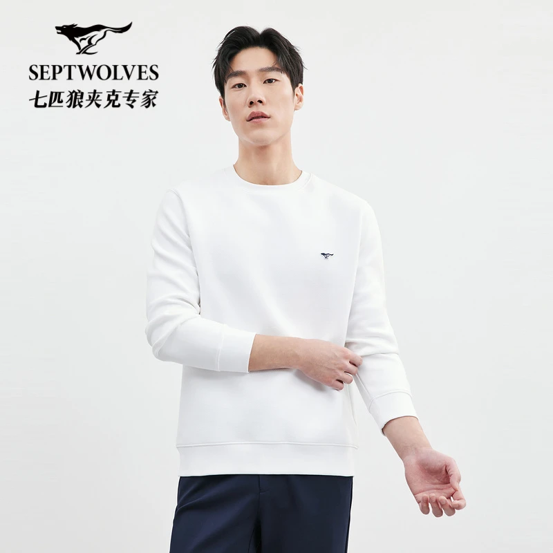 【暖氧吧】七匹狼圆领卫衣男长袖2025春秋新款男士时尚休闲套头上衣