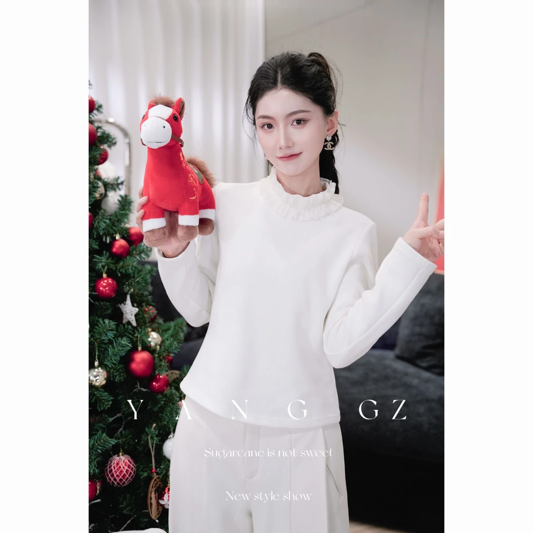 YANG GZ【秋日音符】秋冬新款华夫格木耳边打底衫女 GZ5154US656357