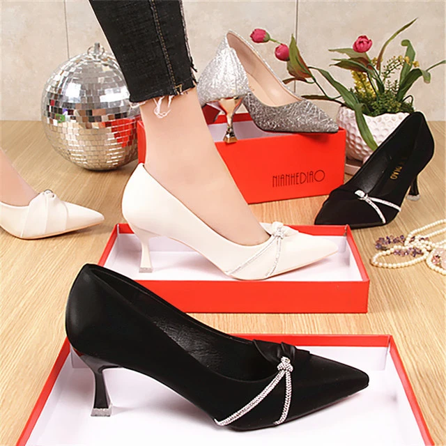 2025新款配裙子高跟鞋尖头细跟一脚蹬绝美婚鞋气质小众设计感单鞋