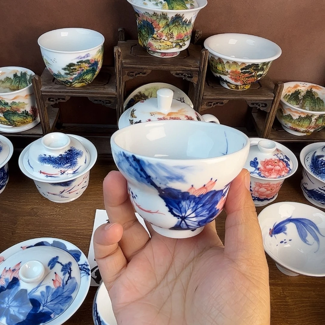 忠意堂釉下彩荷花鱼