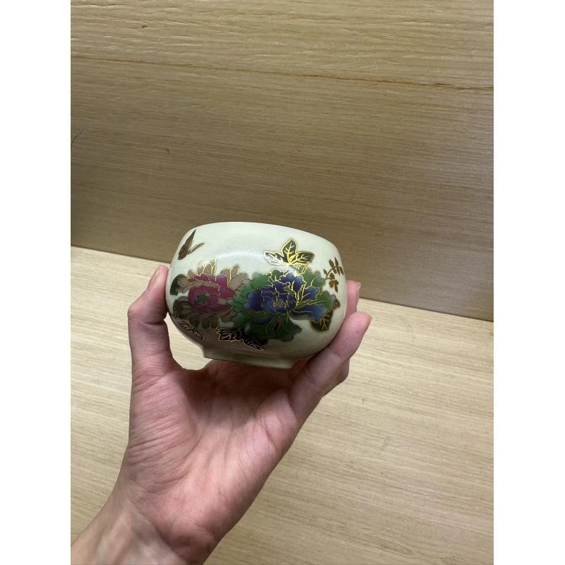 变色牡丹铜钱杯手工2511陶瓷陶瓷主人杯手绘陶瓷陶瓷柴窑珐琅彩