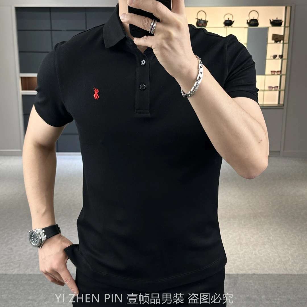 【壹帧品】刺绣标丝光长绒棉翻领POLO衫 休闲时尚简约透气男士半袖