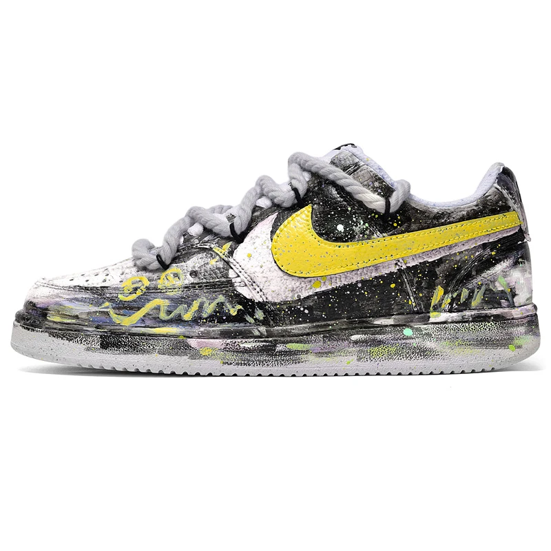 NIKE/耐克Court Vision1定制球鞋病变泼墨黄白低帮板鞋DH2987-101