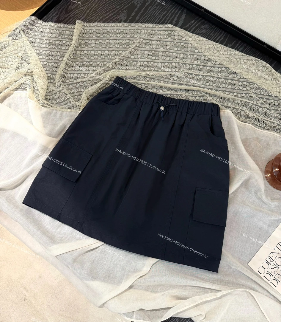 XIAOMEI ｜藏青色直筒工装短裙-5113