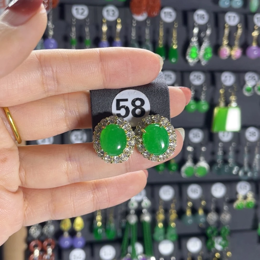 银S925镶嵌翡翠耳饰58