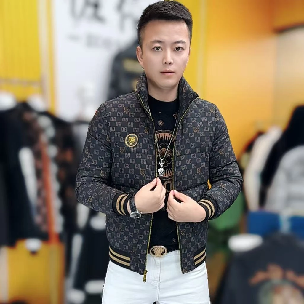 2535冬季新款时尚男士修身提花长袖保暖羽绒服