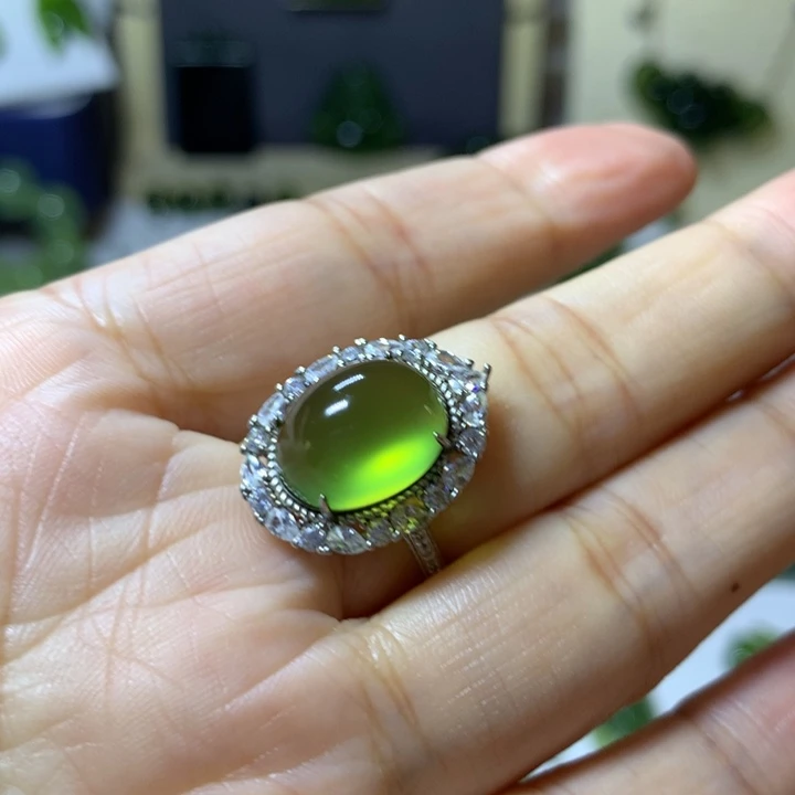 岫玉戒指银S925镶嵌戒指