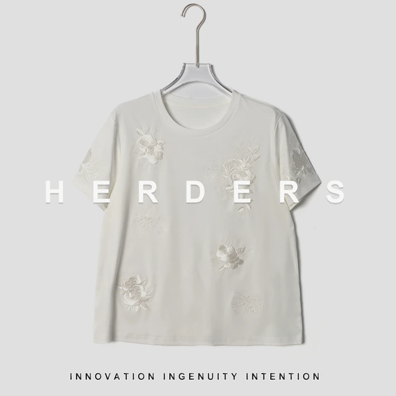 HERDERS 短款圆领刺绣花朵短袖 253532