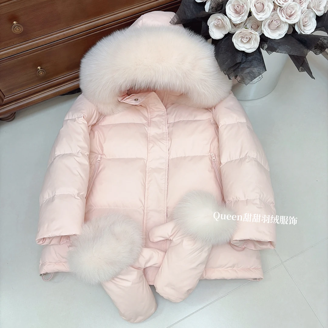 【小雪人】暖手套可拆新国标90绒子真狐狸毛领厚羽绒服收腰可直筒