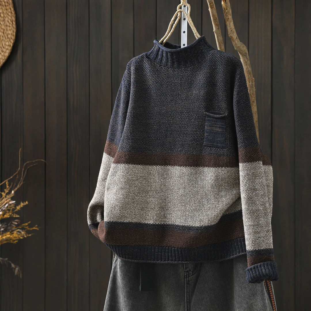半高领设计感毛衣女款2025新款冬季棉线宽松复古超好看针织毛线衣