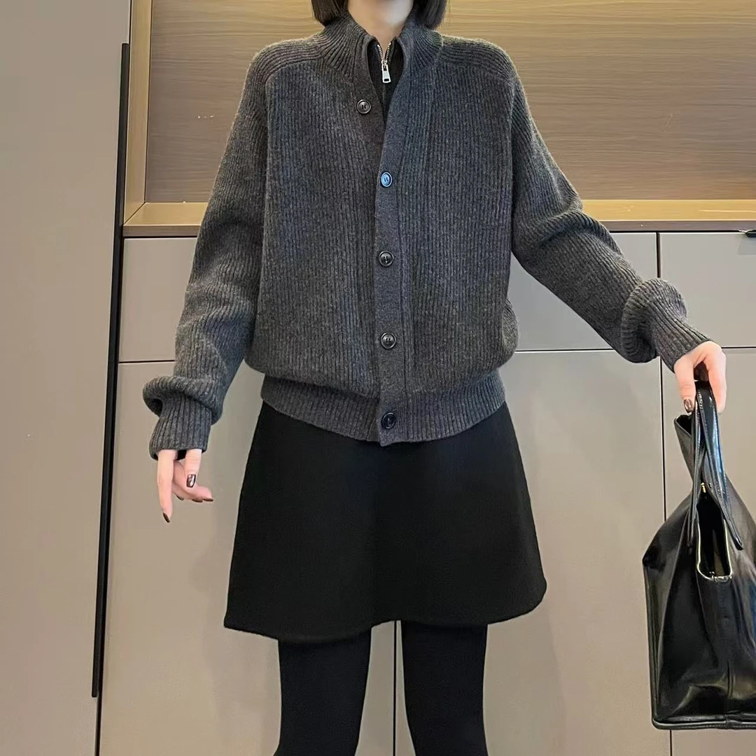 米可/MK-2941ZJ【立领排扣双拉链针织上衣】时尚秋季新款针织衫