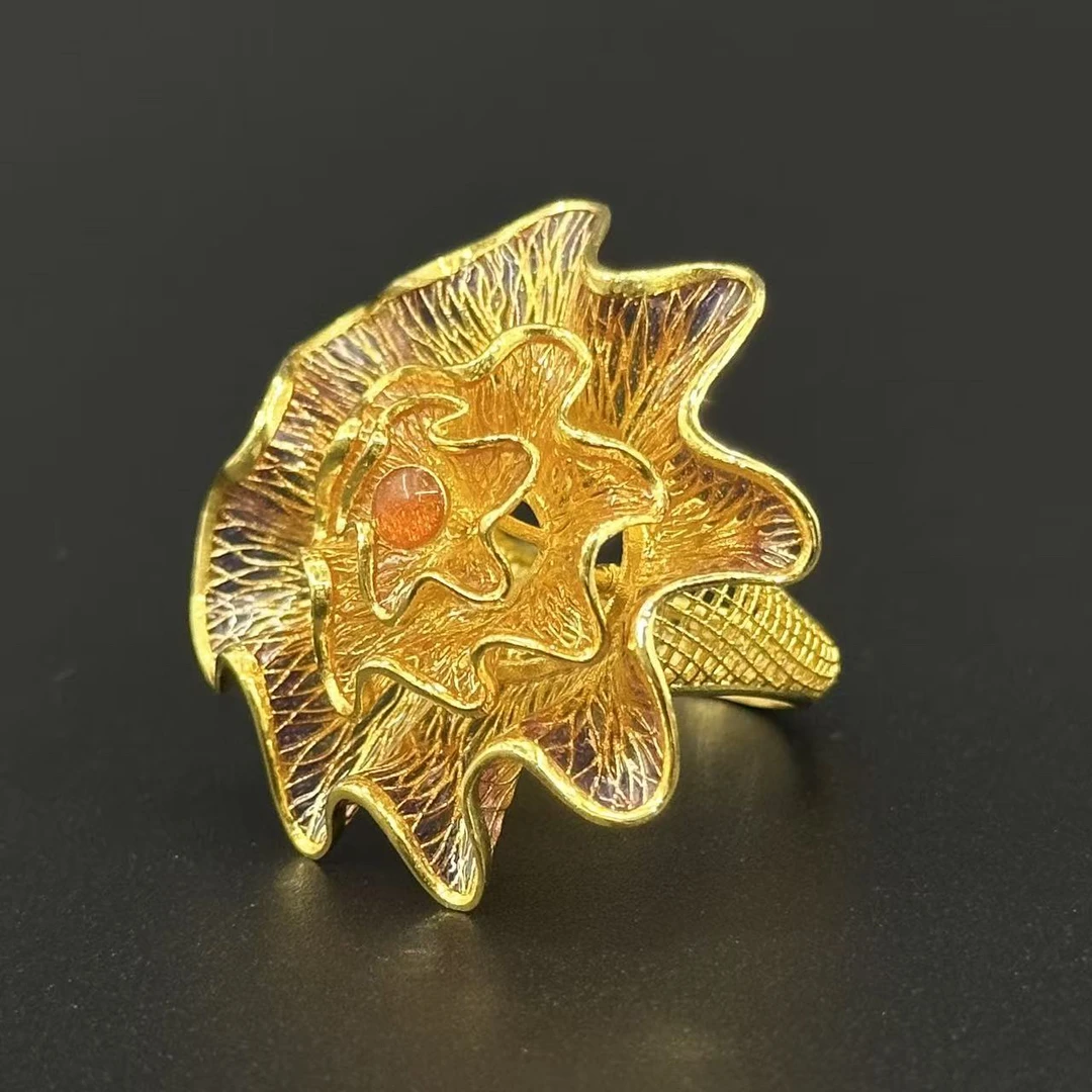 11.28g 古法足金镶嵌花戒复古手工国潮风 H0961288