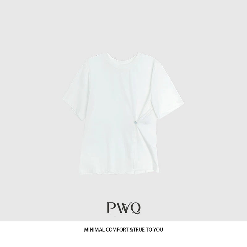 【呼吸感】T恤不规则短袖开叉宽松显瘦上衣纯欲慵懒风CL-25522XT15