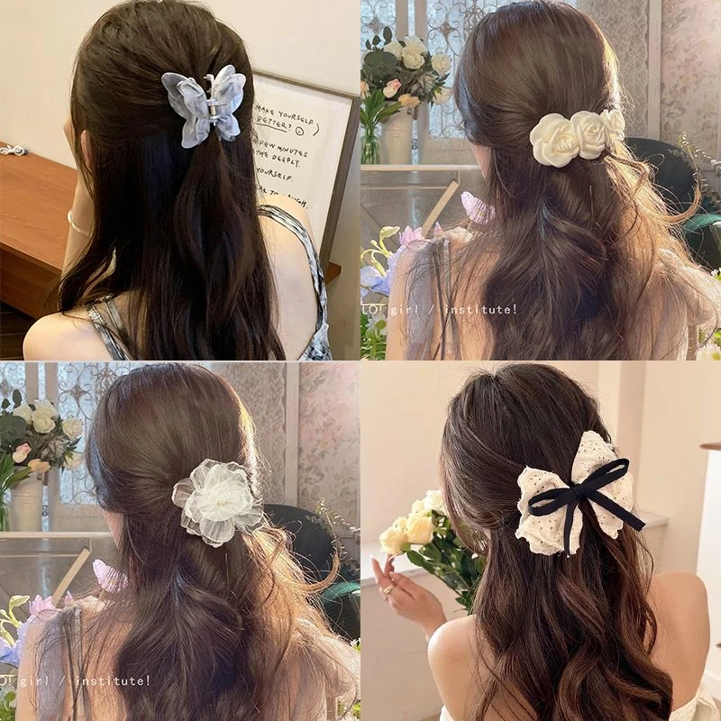 半披发抓夹超仙立体水墨蝴蝶抓夹花朵2025新款高级感夏季百搭网红