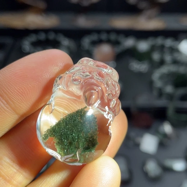 水晶颈饰未镶嵌绿幽灵金字塔貔貅定制