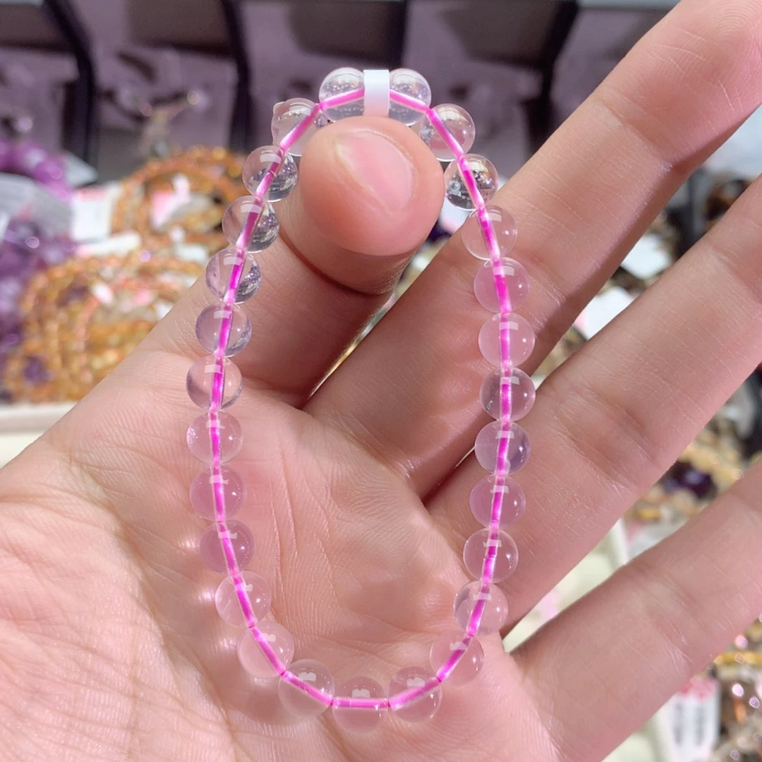 水晶手串未镶嵌粉水晶手链7+