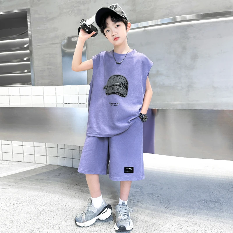 男童夏季套装2025新款夏装背心中大儿童休闲两件套 B5300