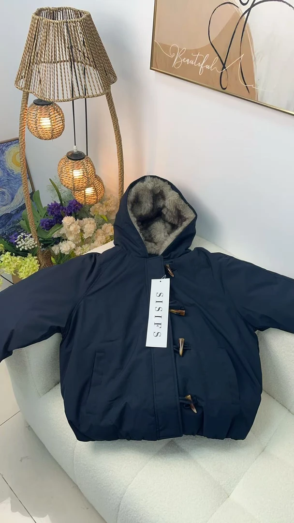 550区25015藏青色常规款宽松型连帽潮流毛领韩版时尚