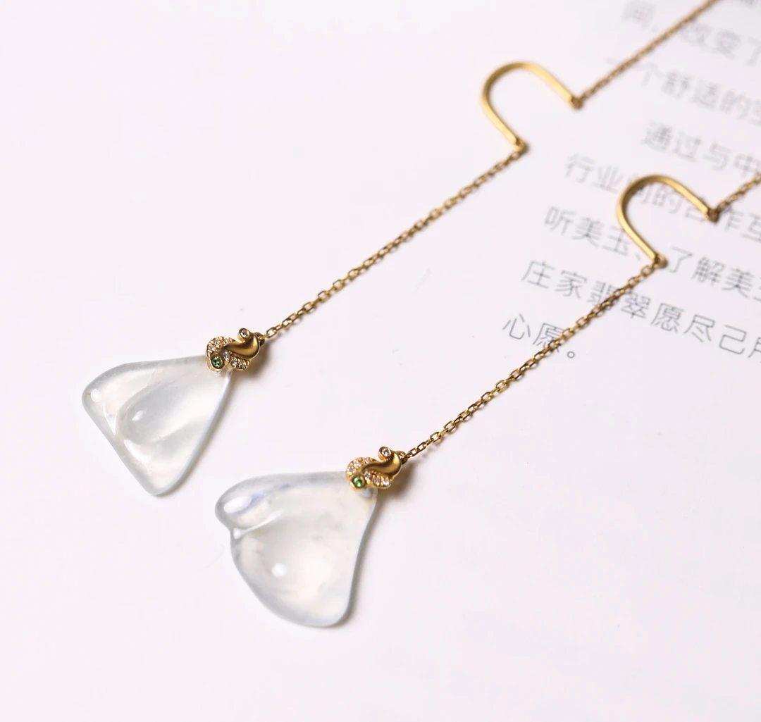 18K金镶嵌玻璃冰翡翠耳饰 鑫鑫