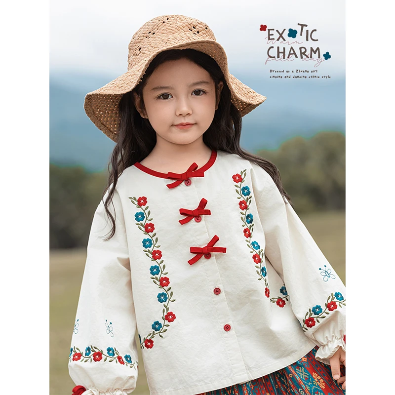 YOEHYAUL/幼悠幼悠【壮族风情】春叁波女童复古中国风洋气衬衫C3247