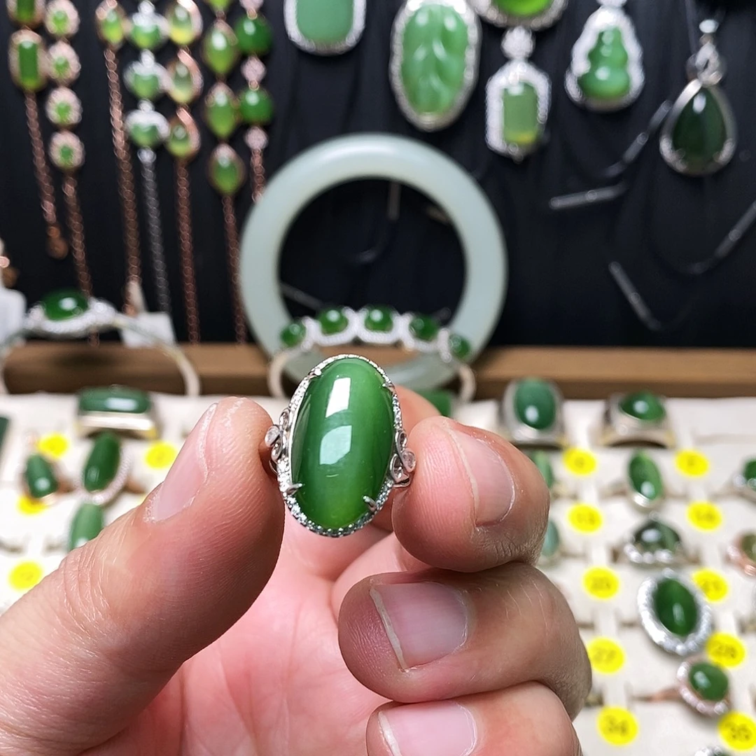 和田玉（碧玉）银S925镶嵌戒指