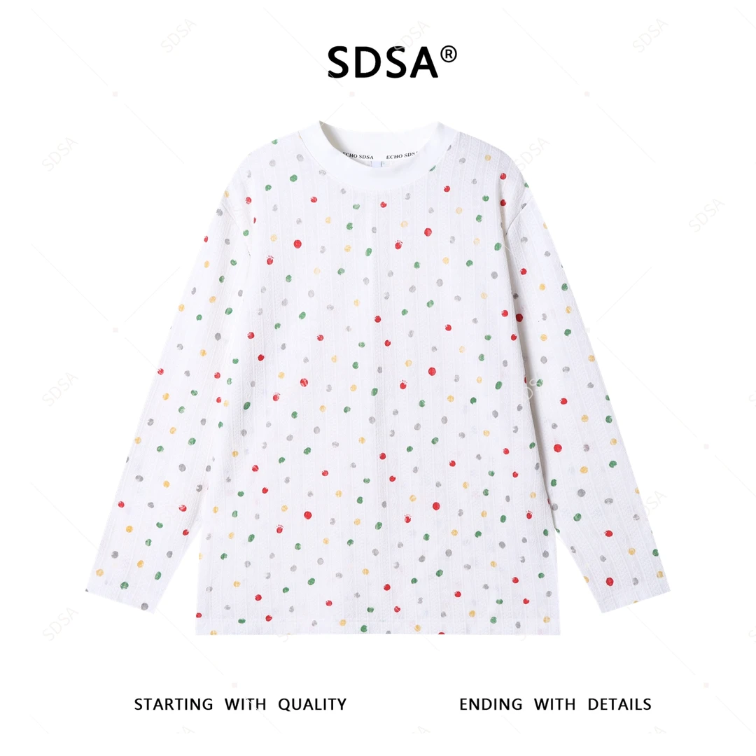SDSA秋冬新款男士痞帅简约提花竖纹圆领长袖T恤彩色波点设计上衣