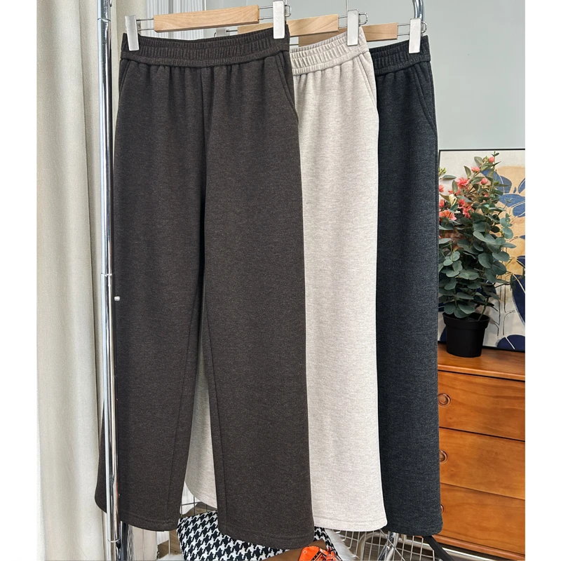 【有型有厚度】520g羊毛醋酸毛呢裤高腰窄版阔腿裤加绒厚大码直筒裤