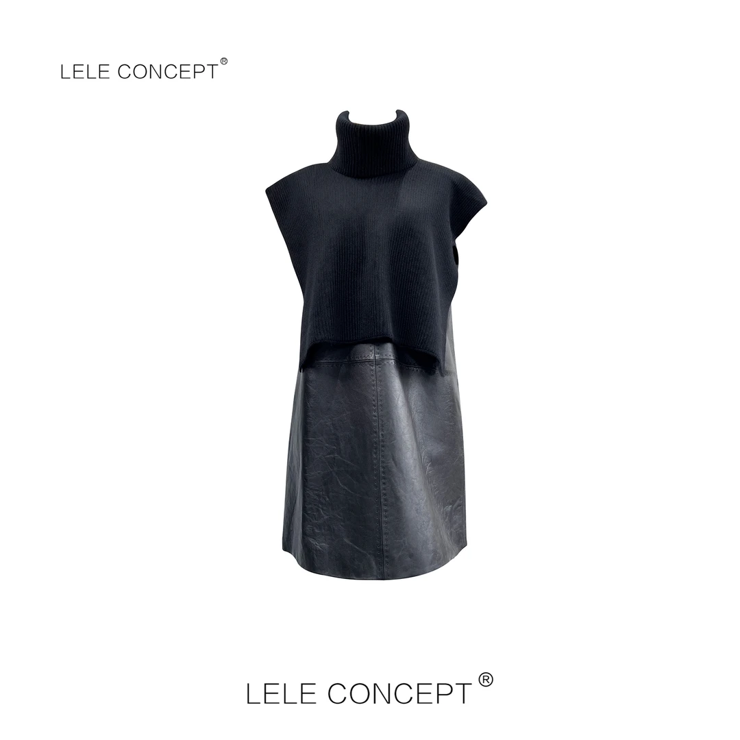 LELE CONCEPT |「夭夭」百搭潮流款高级感披肩款皮连衣裙Q0283