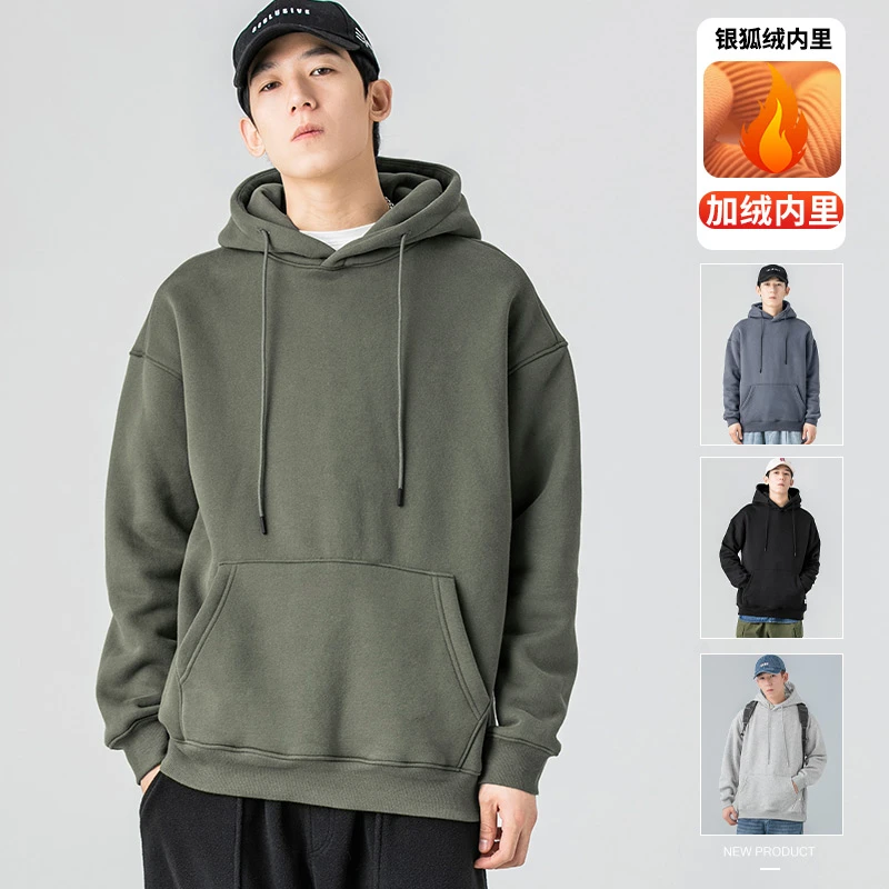 355G大克重男士加绒加厚卫衣2024秋冬潮牌痞帅重磅水洗复古卫衣