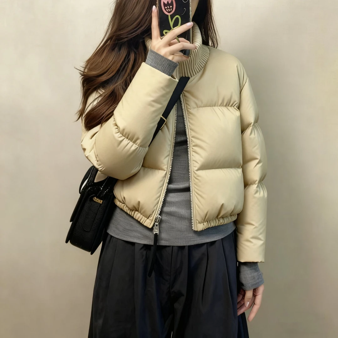 秀沐禾~短款棉服女装冬季新款时尚保暖高级感小个子立领面包服