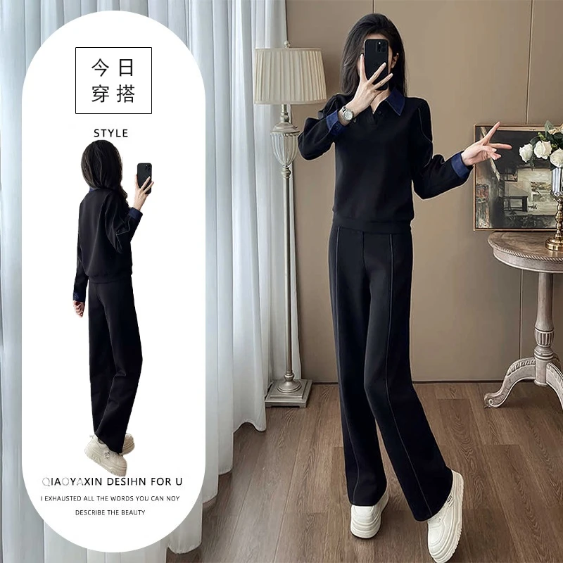 休闲运动套装女秋季时髦减龄欧货高级感洋气卫衣阔腿裤时尚两件套