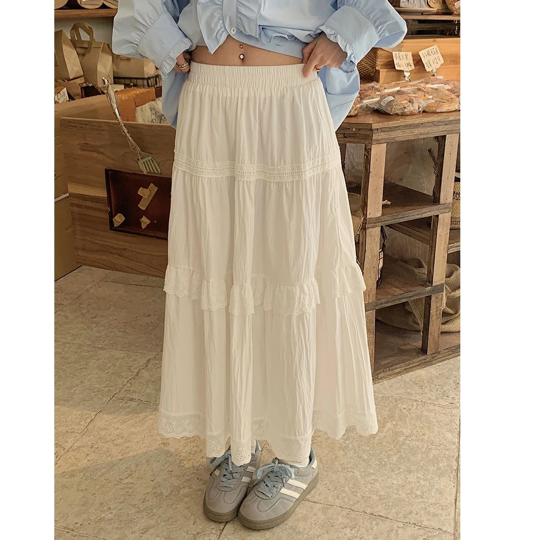 吵吵家白色蕾丝边半身裙女小众设计感153