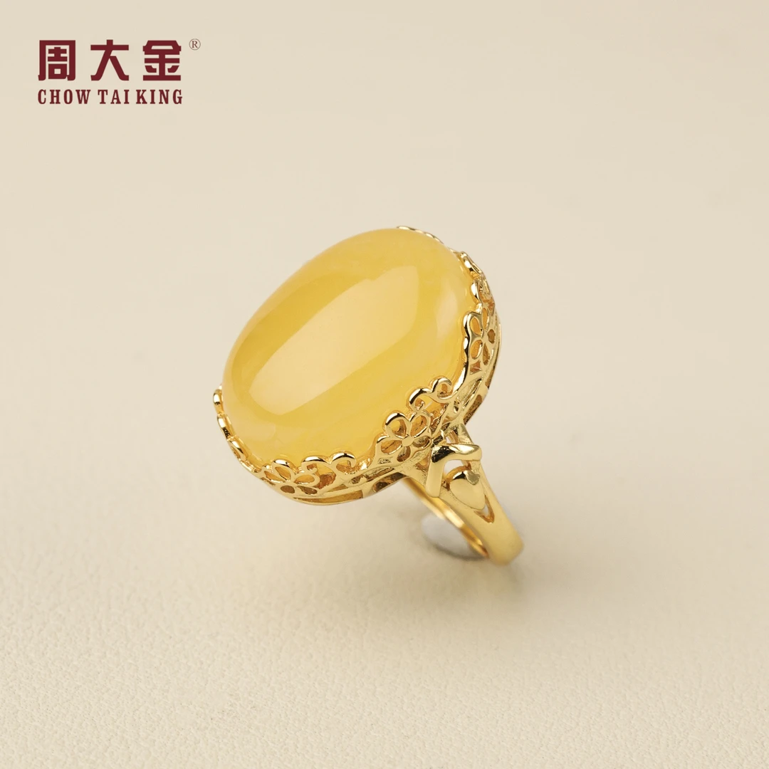 【周大金玉石】S925银蜜蜡蛋面戒指-J1885-臻