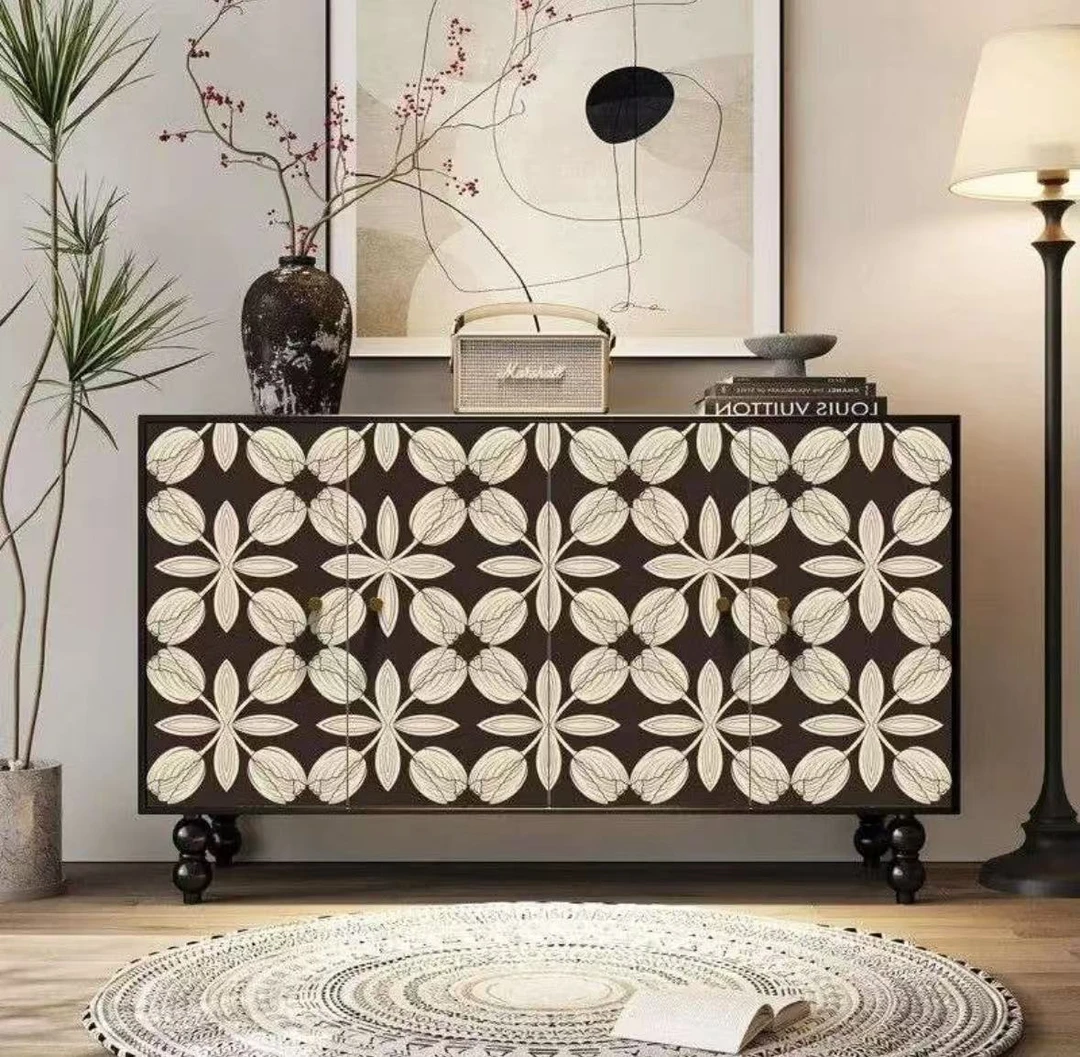 抽象图案轻奢风轻奢玄关柜收纳柜玄关客厅美式鞋柜餐边柜彩印