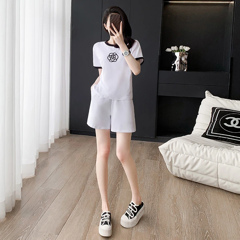品牌运动套装女2025夏季新款时尚宽松短袖短裤休闲洋气减龄两件套