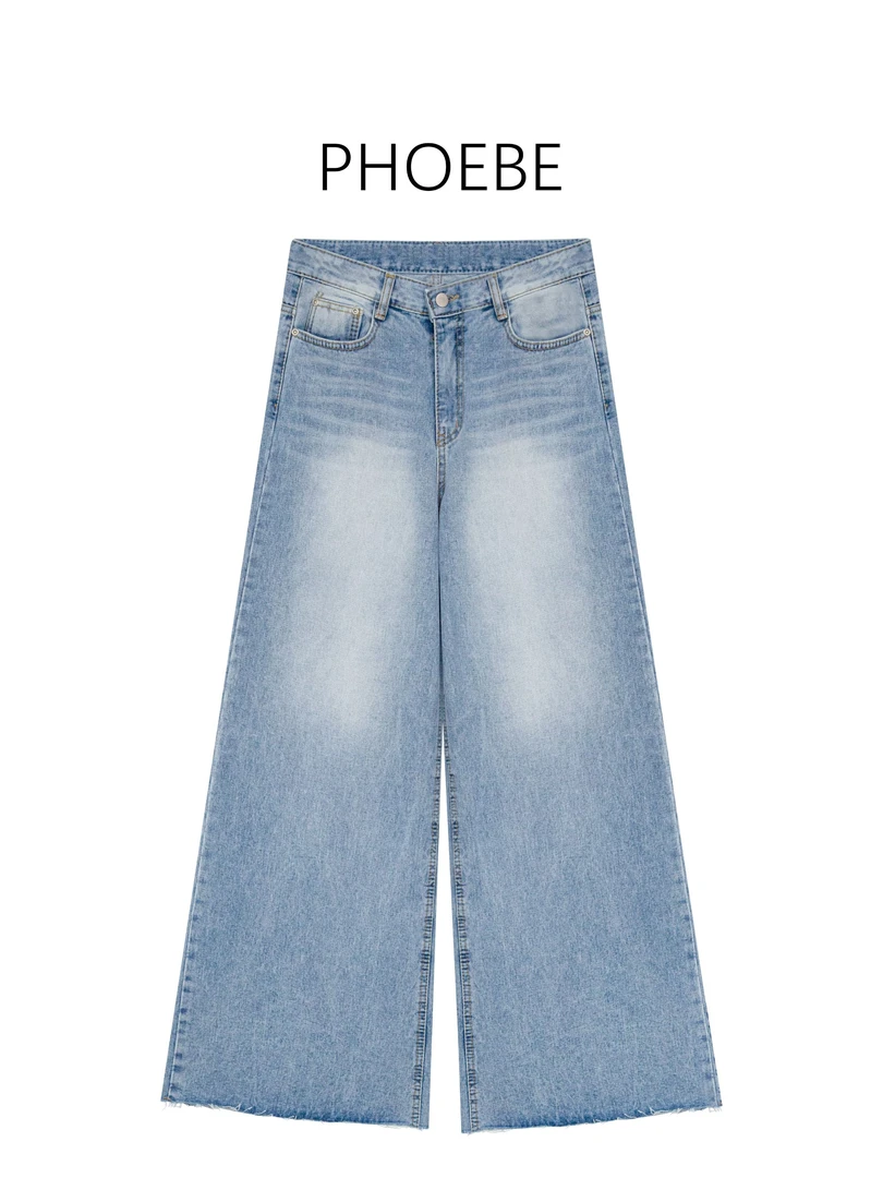 韩【须边牛仔裤】PHOEBE叶姐 新款百搭宽松直筒牛仔裤HF5050731E
