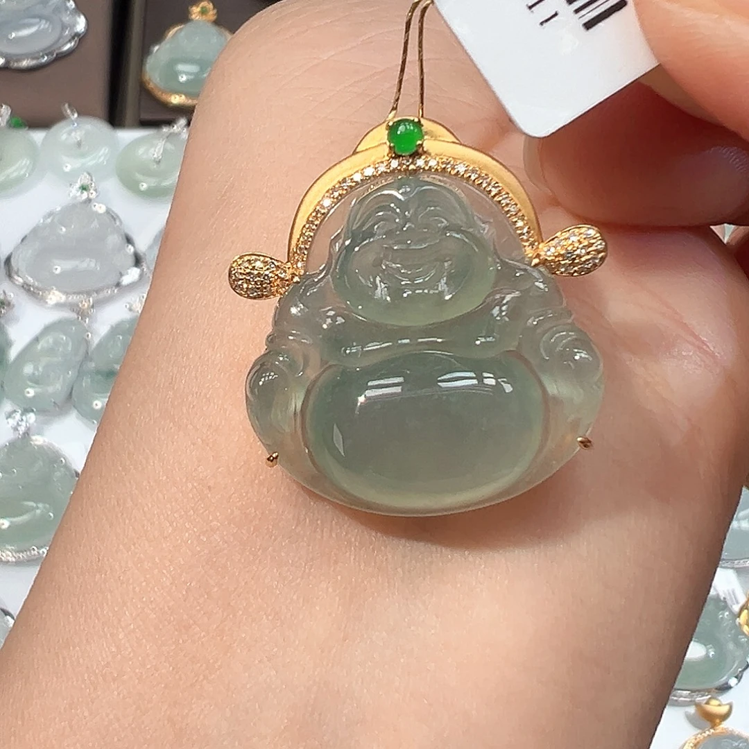 翡翠18K金镶嵌吊坠(不含链)