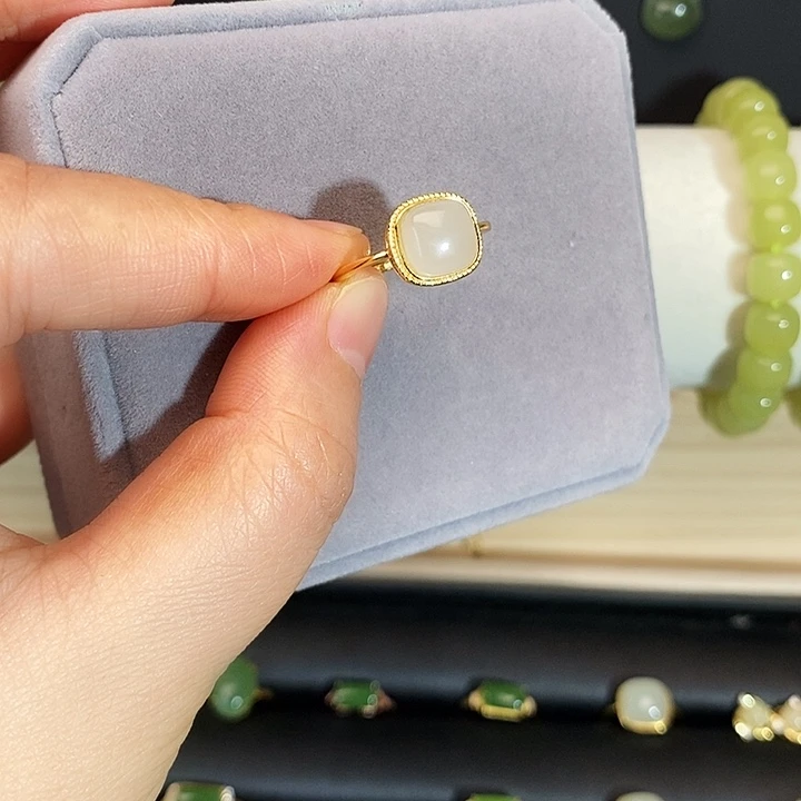 和田玉银S925镶嵌戒指