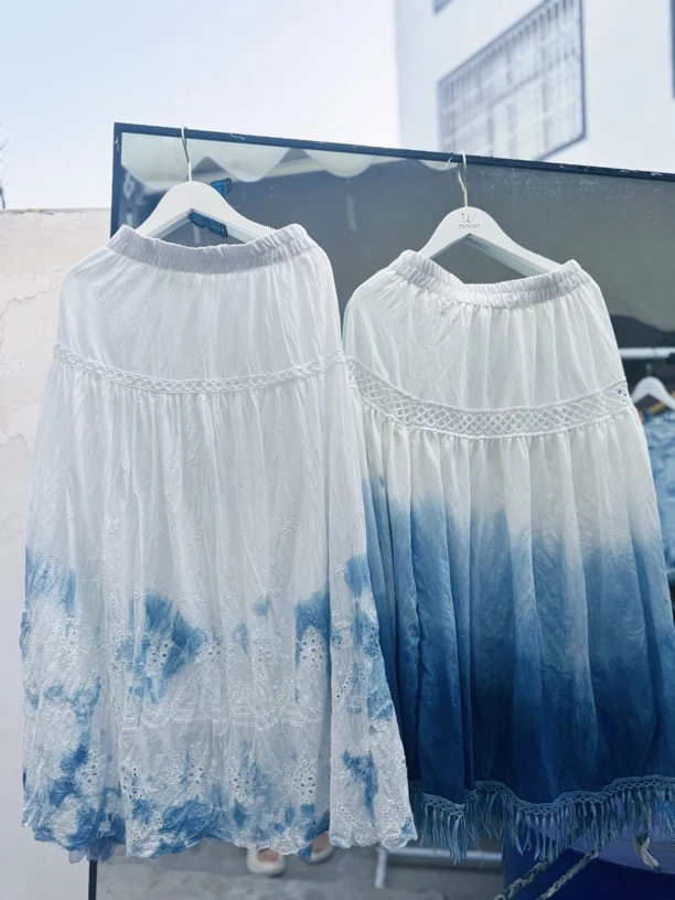 手工植物扎染新款半身短裙夏季