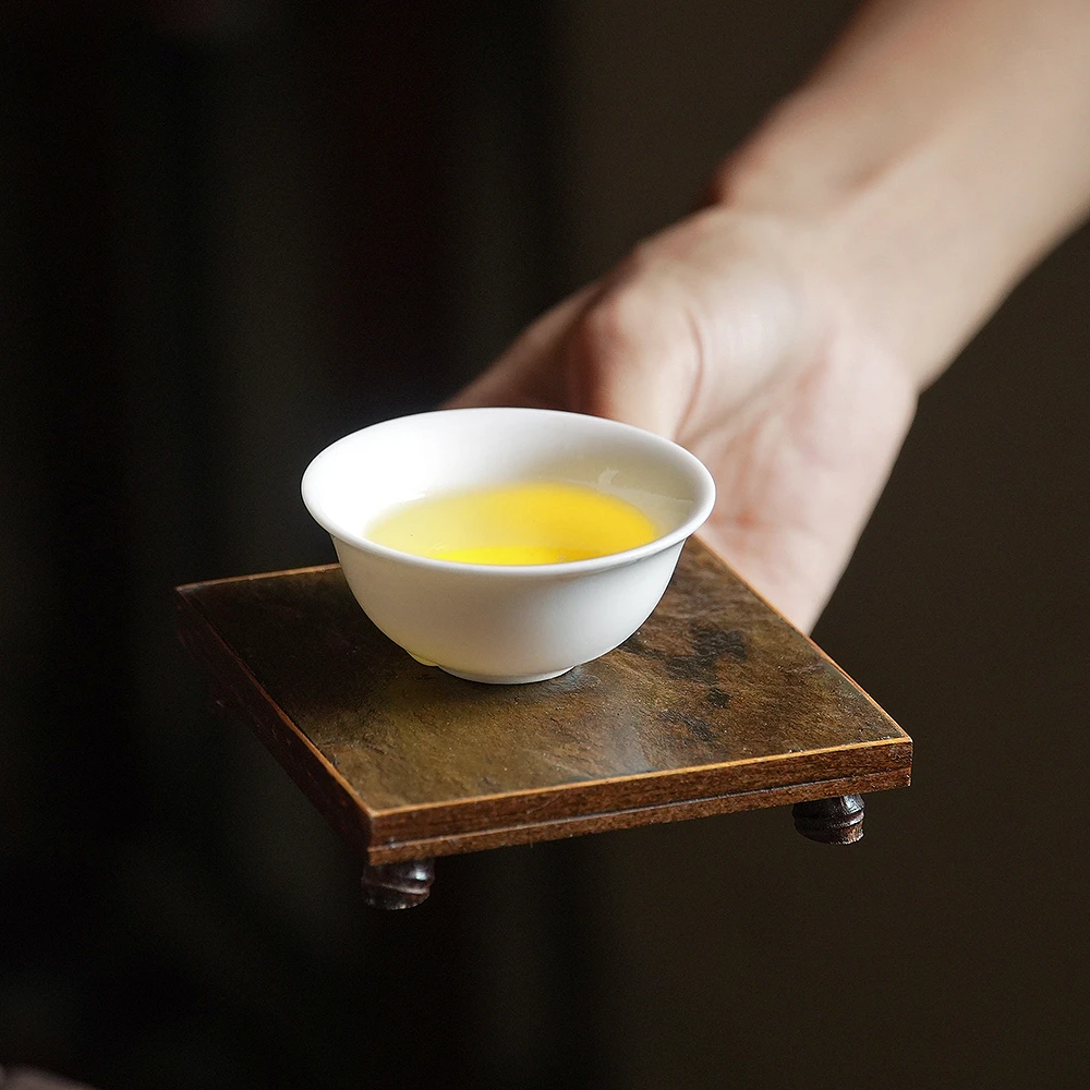 【岩灵】杯垫崖石工艺品紫竹镶嵌桌面茶杯茶壶摆件台侘寂风茶桌装饰