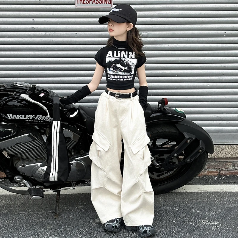 女童工装裤套装春秋2025新款大童炸街长袖上衣秋季儿童街舞爵士舞