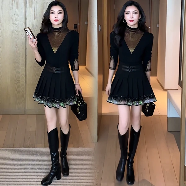 洋气打底衫时尚女装2025秋冬新款烫钻磨毛长袖修身显瘦上衣T恤406