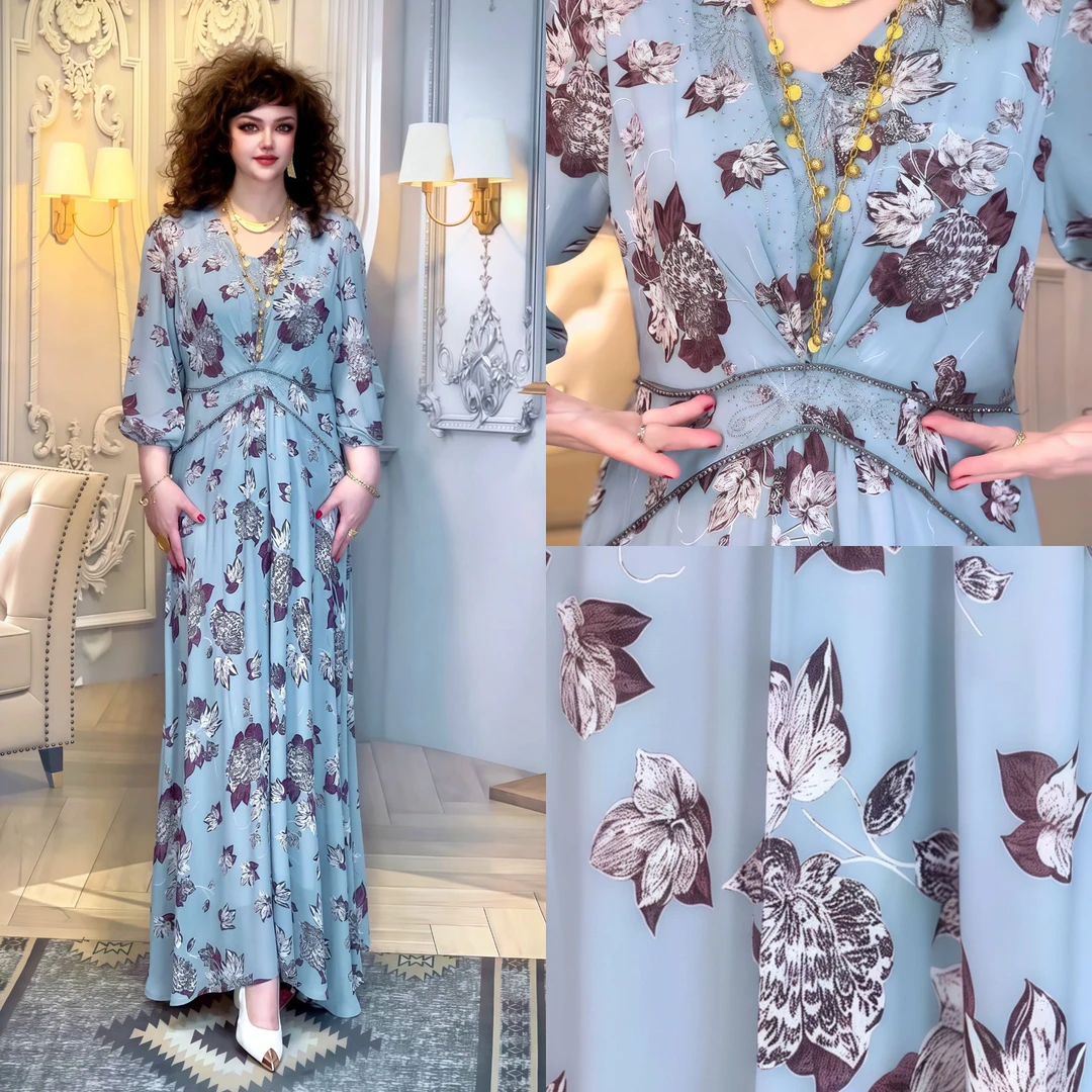 娜孜妮大码辣妈时尚女装 | 简约夏季雪纺乔其纱长款连衣裙