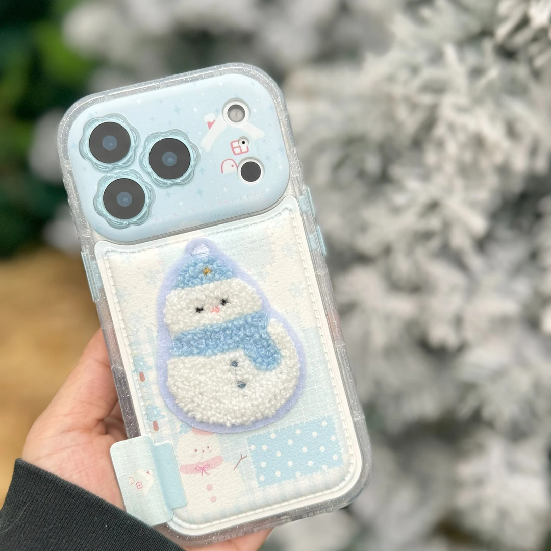 圣诞氛围雪人贴皮刺绣手机壳适用于苹果iPhone17promax15气垫13
