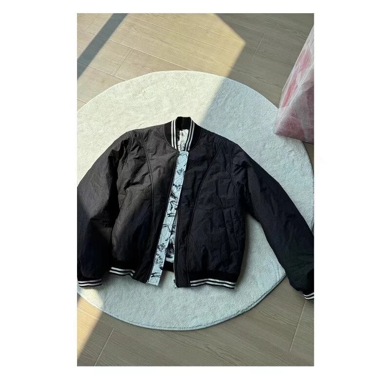 冬季美式设计感水墨双面穿男女宽松上衣夹克加厚外套