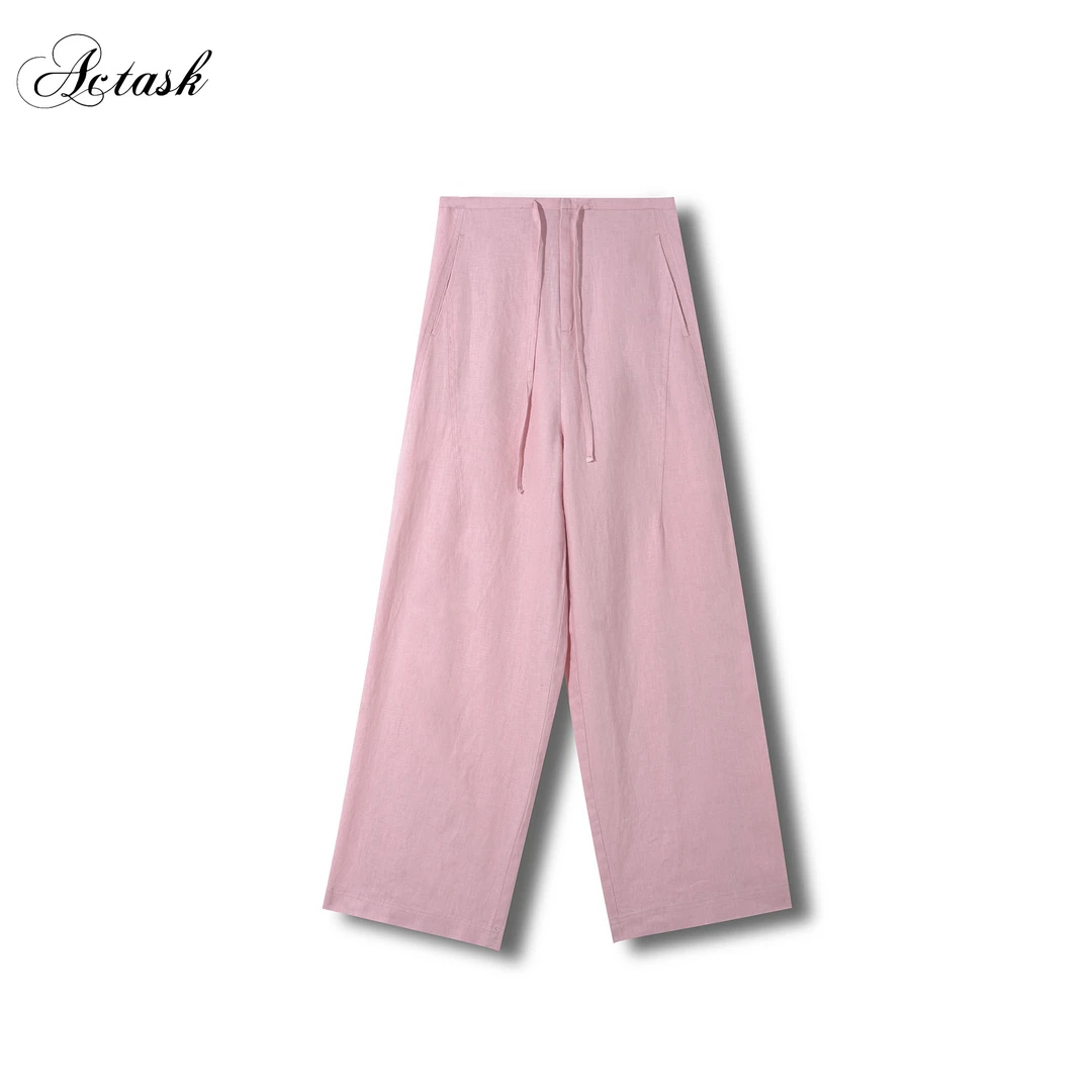 【ACTASK品牌】原&创樱花粉高端2025新款法国进口100%纯亚麻休闲裤