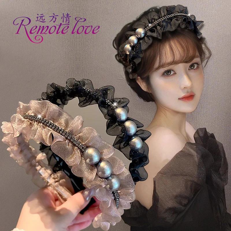 remote love/远方情轻奢水钻网纱褶皱发箍高级名媛气质头饰T2648